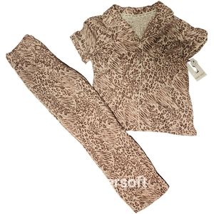 NWT Nine West Pink Leopard Print Shortsleeve/Pant Sleepwear Set